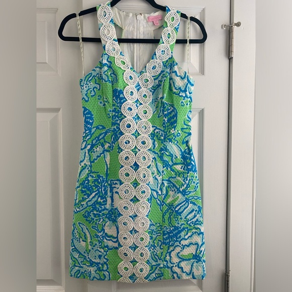 Lilly Pulitzer Green and Blue Trudy Shift Dress Sz 00 - Picture 2 of 12